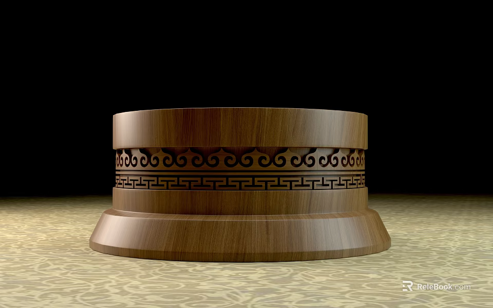 Hand Carved Brown Wooden Sculpture Base With Intricate Traditional Patterns 3d model 