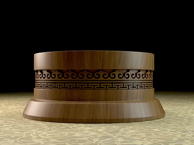 Hand Carved Brown Wooden Sculpture Base With Intricate Traditional Patterns 3d model