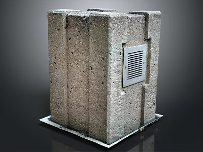 Gray Concrete Industrial Structure With Metal Vent And Rectangular Design Elements 3d model