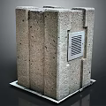 Gray Concrete Industrial Structure With Metal Vent And Rectangular Design Elements