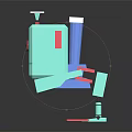 3D Model Turquoise Square Robot With Camera Eye Antenna Red Feet And Limbs