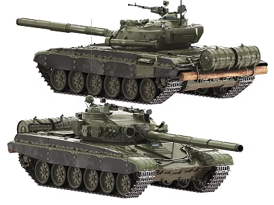 Two Green Military Tanks With Cannon Turret And Tracks Displayed Side By Side 3d model