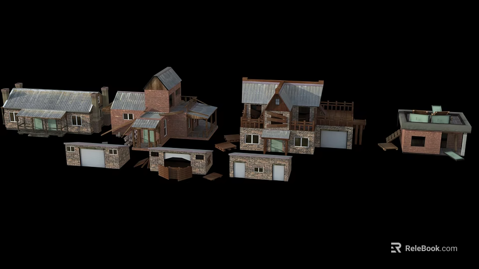 Diverse Miniature House Models With Brick Wooden Structures And Various Roof Designs 3d model 