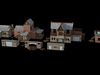 Diverse Miniature House Models With Brick Wooden Structures And Various Roof Designs 3d model
