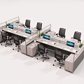 Modern Office Desk Workstation With Multiple Cubicles Black Chairs Computers And Plants 3d model