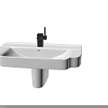 Two White Wall Mounted Washbasins With Black Faucets And Pedestal Bases