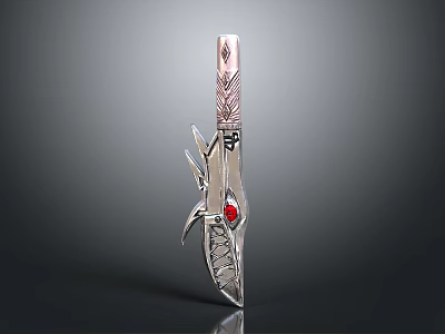 Ornate Decorative Weapon With Silver Blade Pink Handle And Red Gemstone 3d model