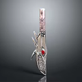 Ornate Decorative Weapon With Silver Blade Pink Handle And Red Gemstone