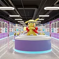 Pikachu Themed Shopping Mall Store with Central Display Platform and Product Shelves