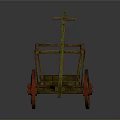Vintage Wooden Cart With Red Wheels Yellow Frame And Cross Structure