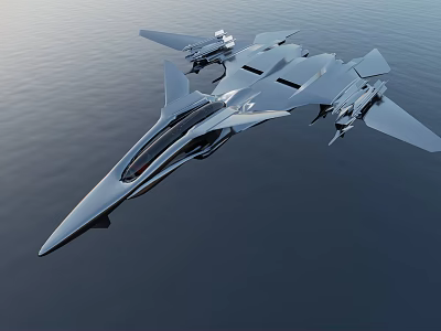 Futuristic Silver Fighter Jet with Streamlined Body and Advanced Aerodynamic Design 3d model