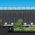Modern Commercial Landscape With Glass Curtain Wall Building Greenery And Outdoor Space