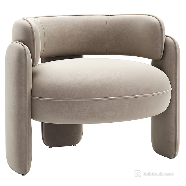 Beige Velvet Accent Chair with Rounded Arms and Modern Minimalist Design 3d model 