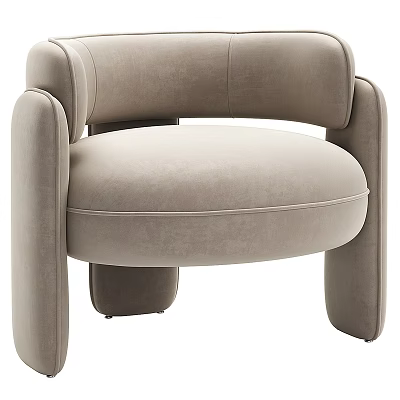 Beige Velvet Accent Chair with Rounded Arms and Modern Minimalist Design 3d model