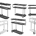 Various Utility Carts in Black and White with Wheels and Storage Shelves