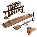 Traditional Musical Instruments And Art Supplies Collection With Guzheng Erhu And Chimes