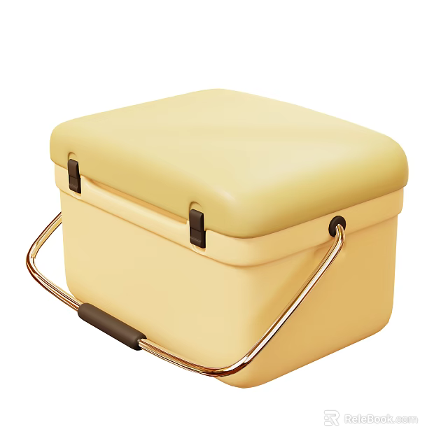 Light Yellow Square Decorative Ornament Set With Metal Handle Storage Box 3d model 