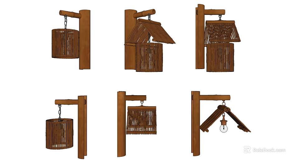 Wooden Wall Lamps Featuring Various Natural Design Styles And Hanging Shades 3d model 