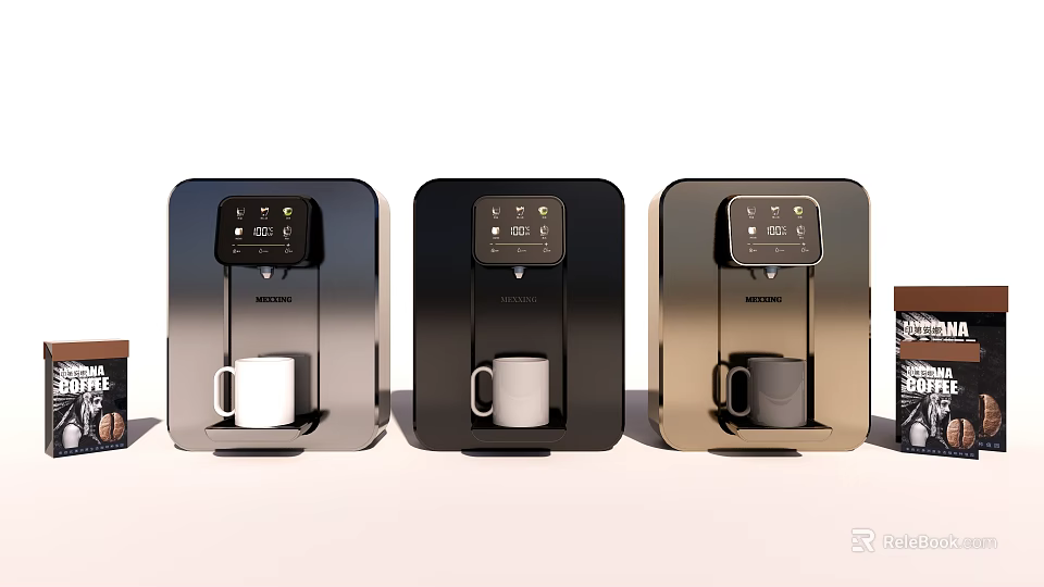 Modern Coffee Machines as Daily Use Appliances with Digital Display and Various Colors 3d model 
