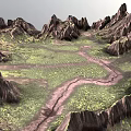 Scenic Bridge in Mountain Valley Surrounded by Rugged Peaks and Green Landscape