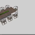 Long Wooden Conference Table With Green Center Decor And Surrounding Cushioned Chairs
