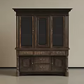 Classic Wooden Display Cabinet With Glass Doors And Drawers For Storage