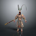 Monkey Warrior Character In Ornate Armor With Feathered Headdress And Staff