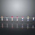 Multiple Cartoon Girl Characters Wearing Different Colored Clothes Standing in a Row 3d model