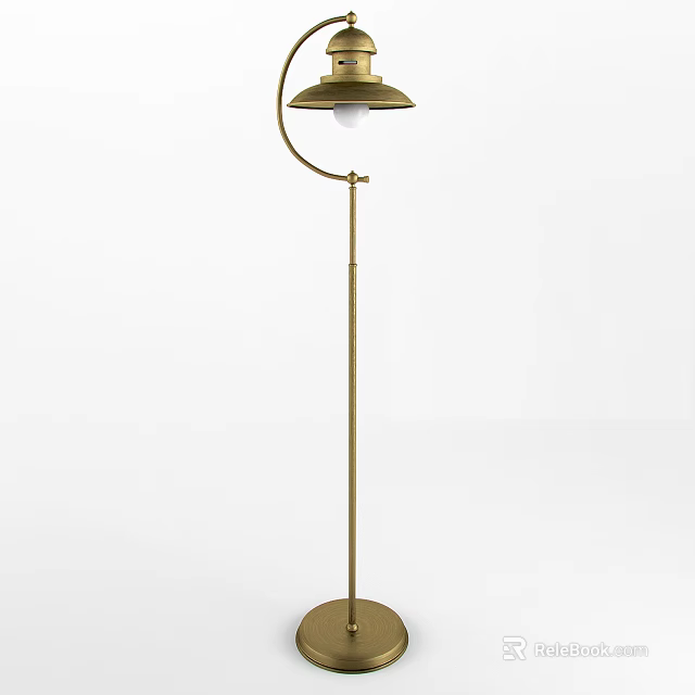 Elegant Gold Floor Lamp With Curved Stand And Round Base Design 3d model 