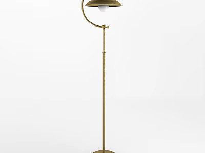 Elegant Gold Floor Lamp With Curved Stand And Round Base Design 3d model