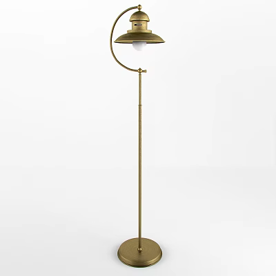 Elegant Gold Floor Lamp With Curved Stand And Round Base Design 3d model