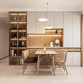 Modern Warm Living Dining Room Interior With Sofa Dining Table Abstract Art And Potted Plant