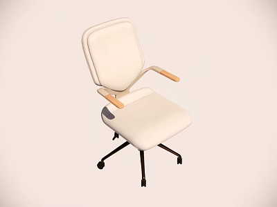 Beige Ergonomic Office Chair With Wooden Armrests And Wheels For Comfortable Office Work 3d model