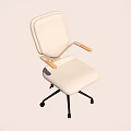 Beige Ergonomic Office Chair With Wooden Armrests And Wheels For Comfortable Office Work