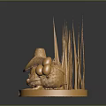 Golden Sculpture Featuring Straw Hat Top Decorative Spikes And Golden Spheres On Base