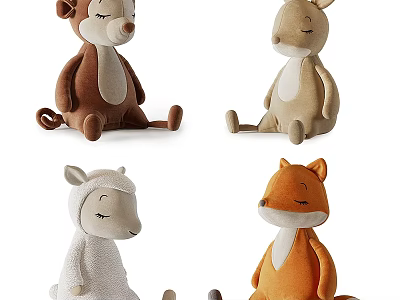 Cute Plush Animal Stuffed Toys Sitting Monkey Kangaroo Lamb Fox in Various Colors 3d model