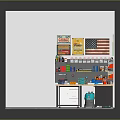 Retail Display Corner With L-shaped Counter Wall Posters And Shelf Items