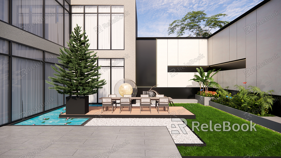 Modern Courtyard Villa Courtyard Landscape Garden model