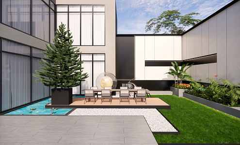 Modern Courtyard Villa Courtyard Landscape Garden 3d model