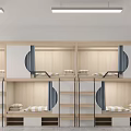 School Dormitory Interior With Wooden Bunk Beds And Curtain Partitions