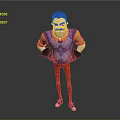 Man With Red Hair Mustache Wearing Yellow Shirt Purple Argyle Vest Black Gloves Red Pants