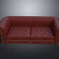 Classic Red Leather Sofa With Tufted Design And Nailhead Trim Details
