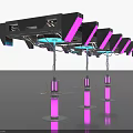 Modern Food Display Equipment With Black Devices Pink Pillars And Colorful Lights