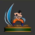 Anime Dragon Ball Character Figure With Orange Outfit Blue Energy Waves And Brown Base