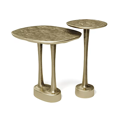 Elegant Pair Of Brass Side Tables With Textured Top And Round Base 3d model