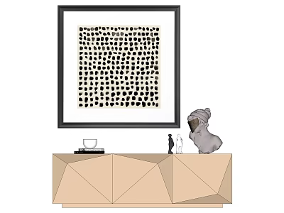 Modern Interior With Framed Black White Dot Art Beige Geometric Cabinet And Decorative Figurines 3d model