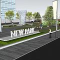 Modern Glass High Rise Buildings Around Urban Green Square With Trees And Pathway
