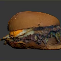 Tasty Hamburger With Sesame Bun Melted Cheese Fried Egg And Beef Patty