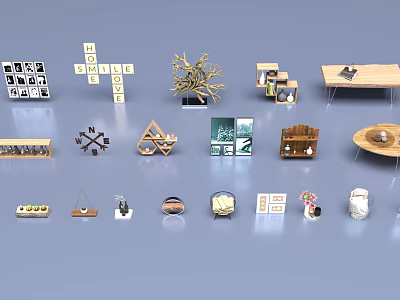 Diverse Creative Art Installation Featuring Geometric Shapes Natural Elements And Decorative Pieces 3d model