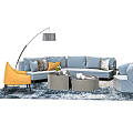 Modern Blue Sofa and Coffee Table Set with Accent Chairs Floor Lamp and Patterned Rug 3d model